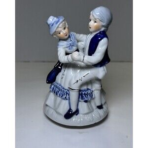Vintage Colonial Porcelain Dancing Couple “Music Box” Figurine White/Blue Decor
